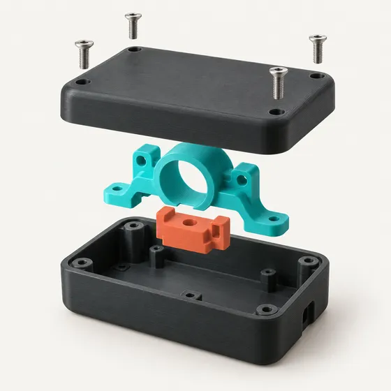 Illustrative assembly of 3D-printed components