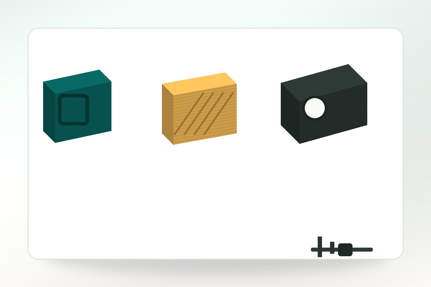 Close-up set of FDM material samples showing rigid, flexible and tougher printed parts