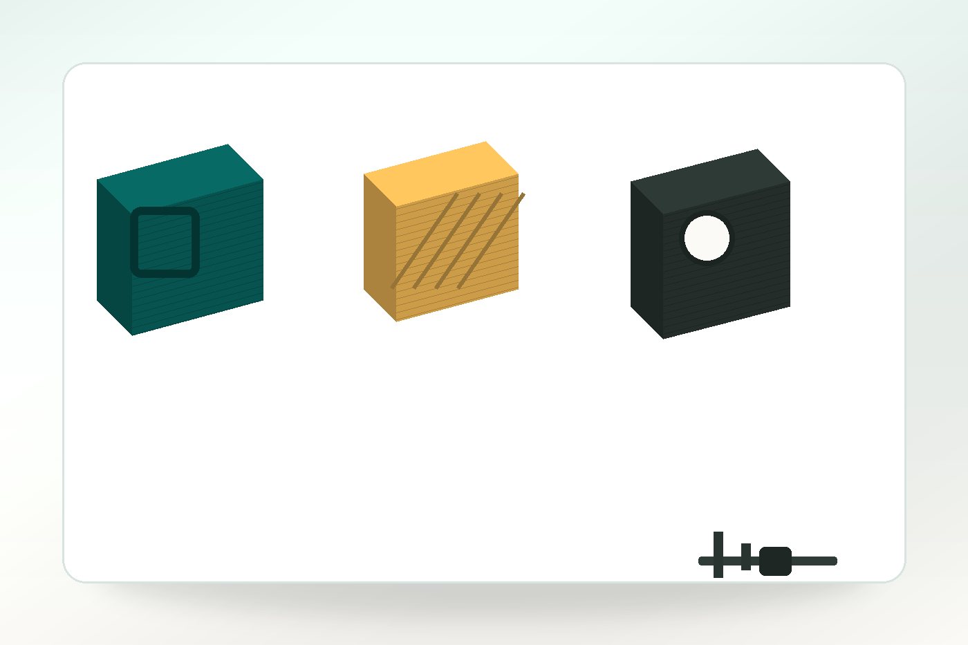 Three FDM samples comparing simple prototype material choices