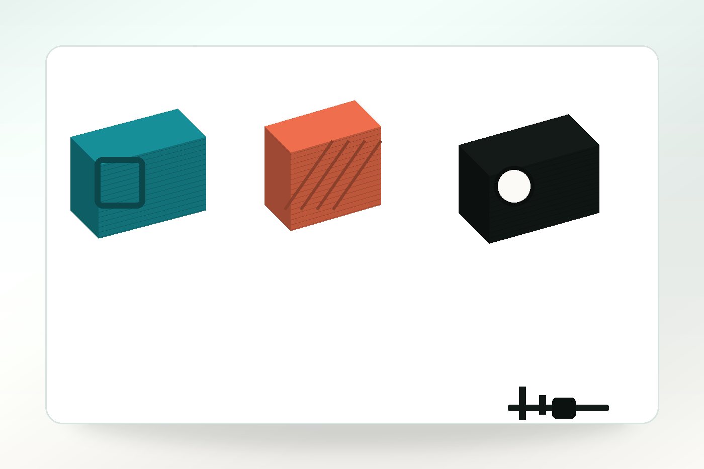 Cutaway printed parts showing thin and reinforced wall sections
