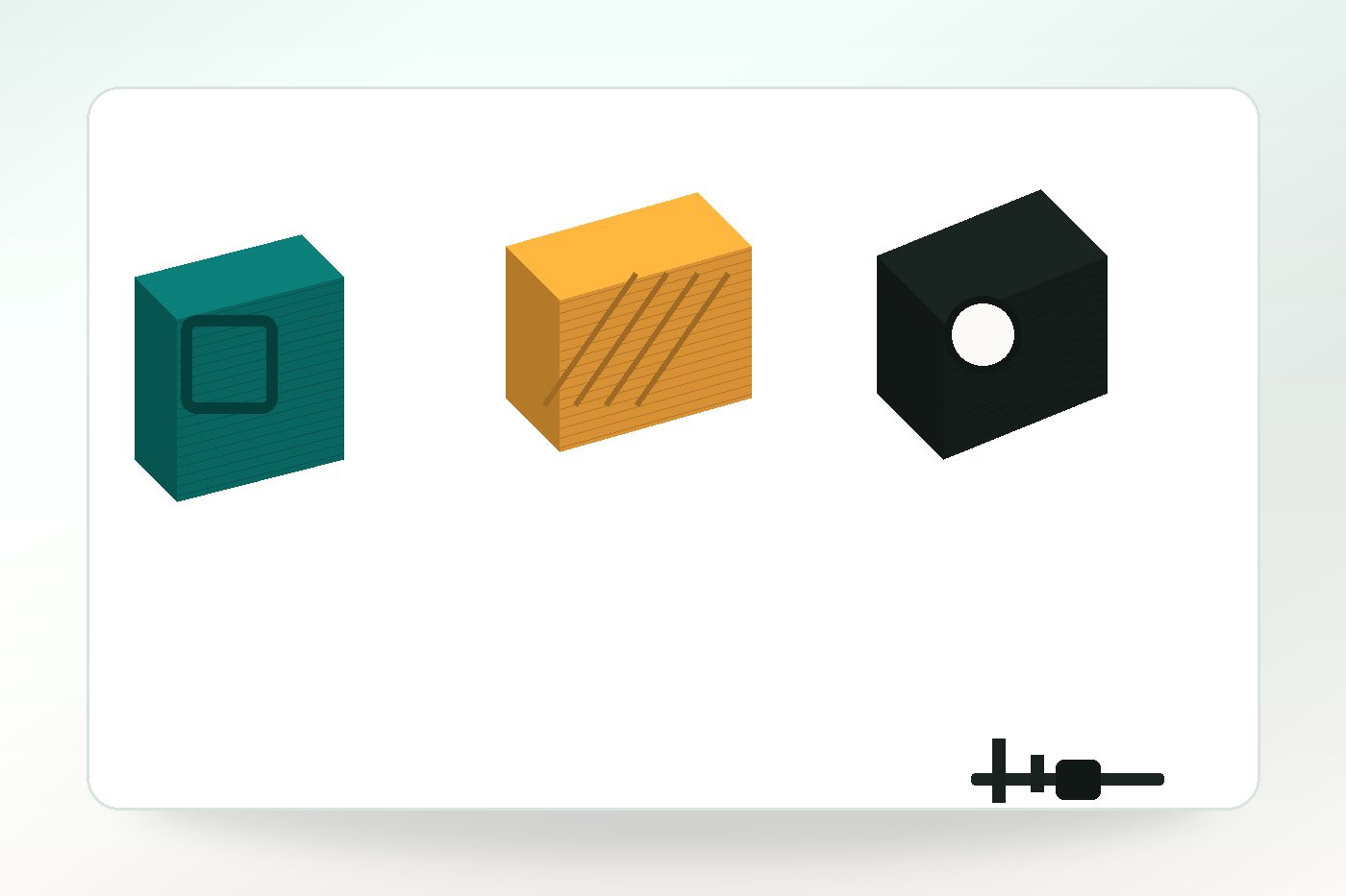Functional printed components showing load points and mounting features
