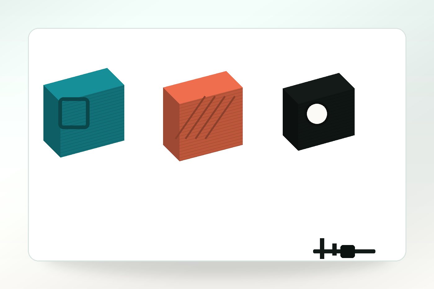 Large FDM design samples showing ribs, wall sections and split parts